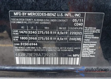 2011 Mercedes-Benz Gl 450 4Matic z USA, uszkodzony, nr VIN 4JGBF7BE2BA739257